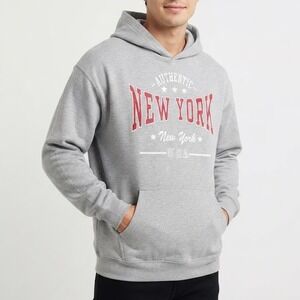 Point Sportswear New York USA Graphic Hoodie Mens Large Gray Pullover Sweatshirt